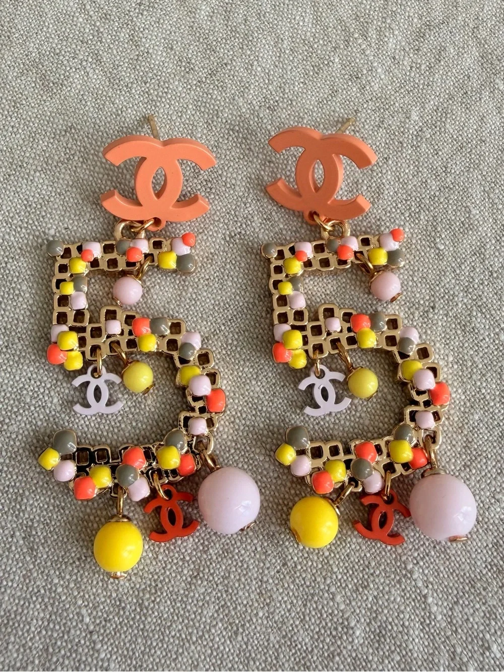 CHANEL CC Logo Colorful Charm Statement Earrings